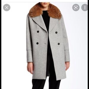 Vince Genuine Fur Collar Wool Coat Grey M/L